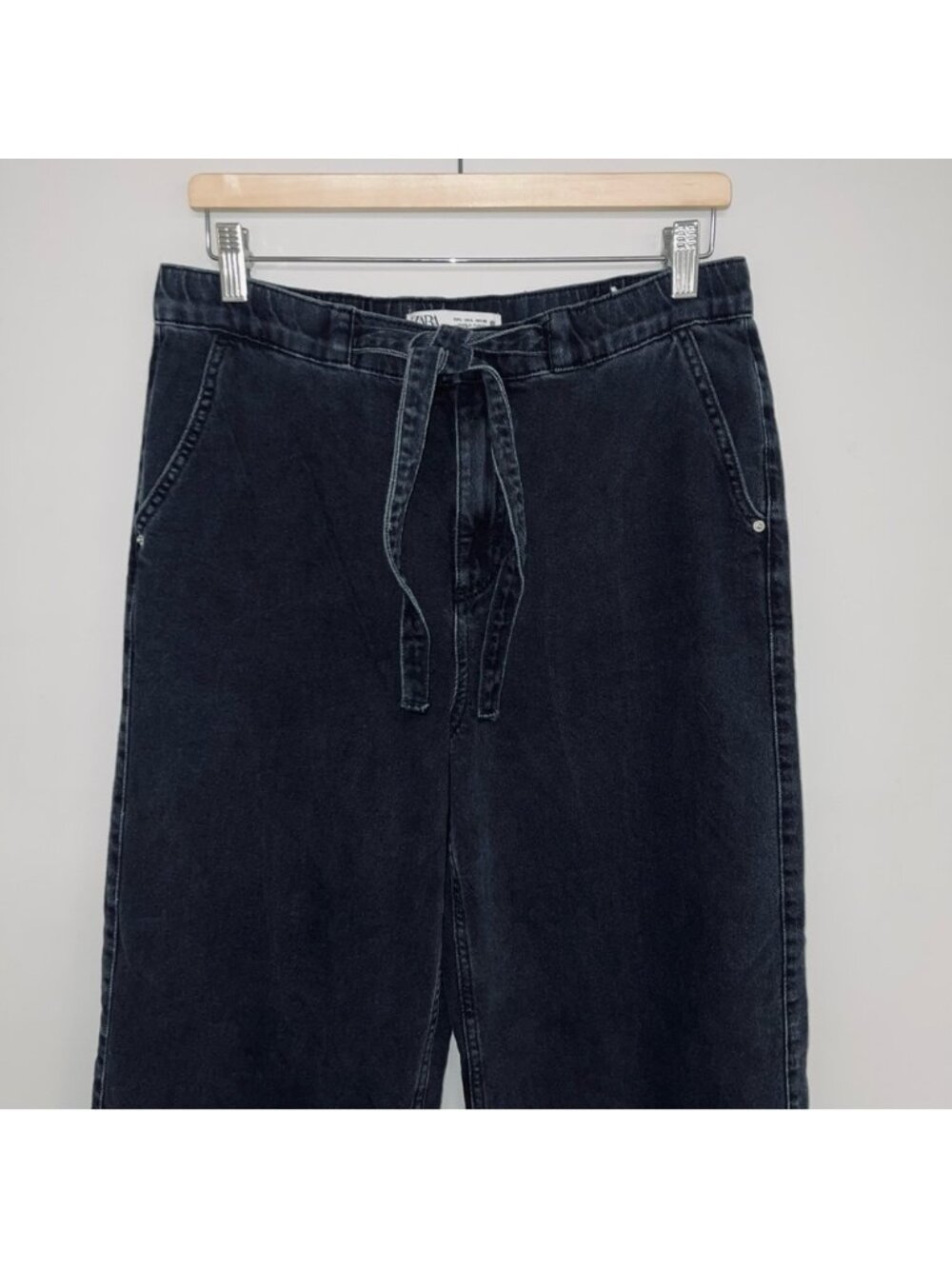 Zara Wide Leg Jeans Women’s Large Black Denim High Rise - Picture 4 of 16